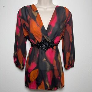 VTG 90s Women Whimsigoth Top Small Babydoll Party Going Out Abstract Beaded